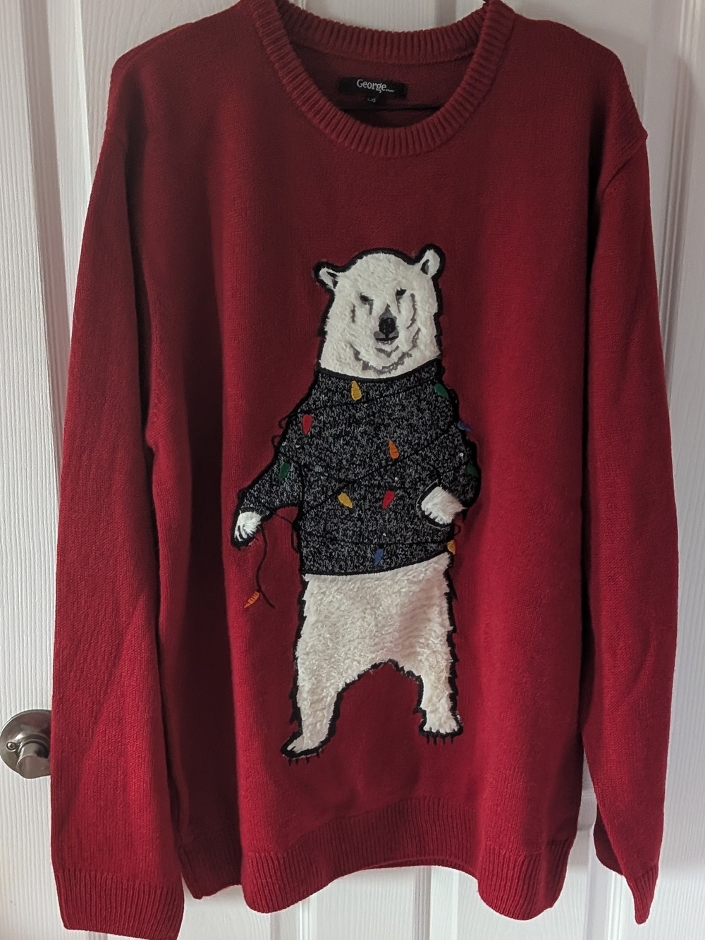 George Red Crewneck Sweater with Polar Bear Motif- Light Up!